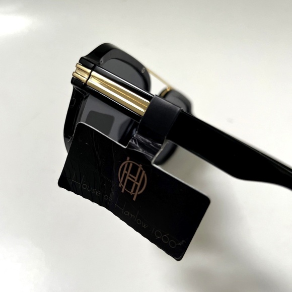 NWT Original HOUSE OF HARLOW Double Bridge Aviator Sunglasses Black Acetate main image 4